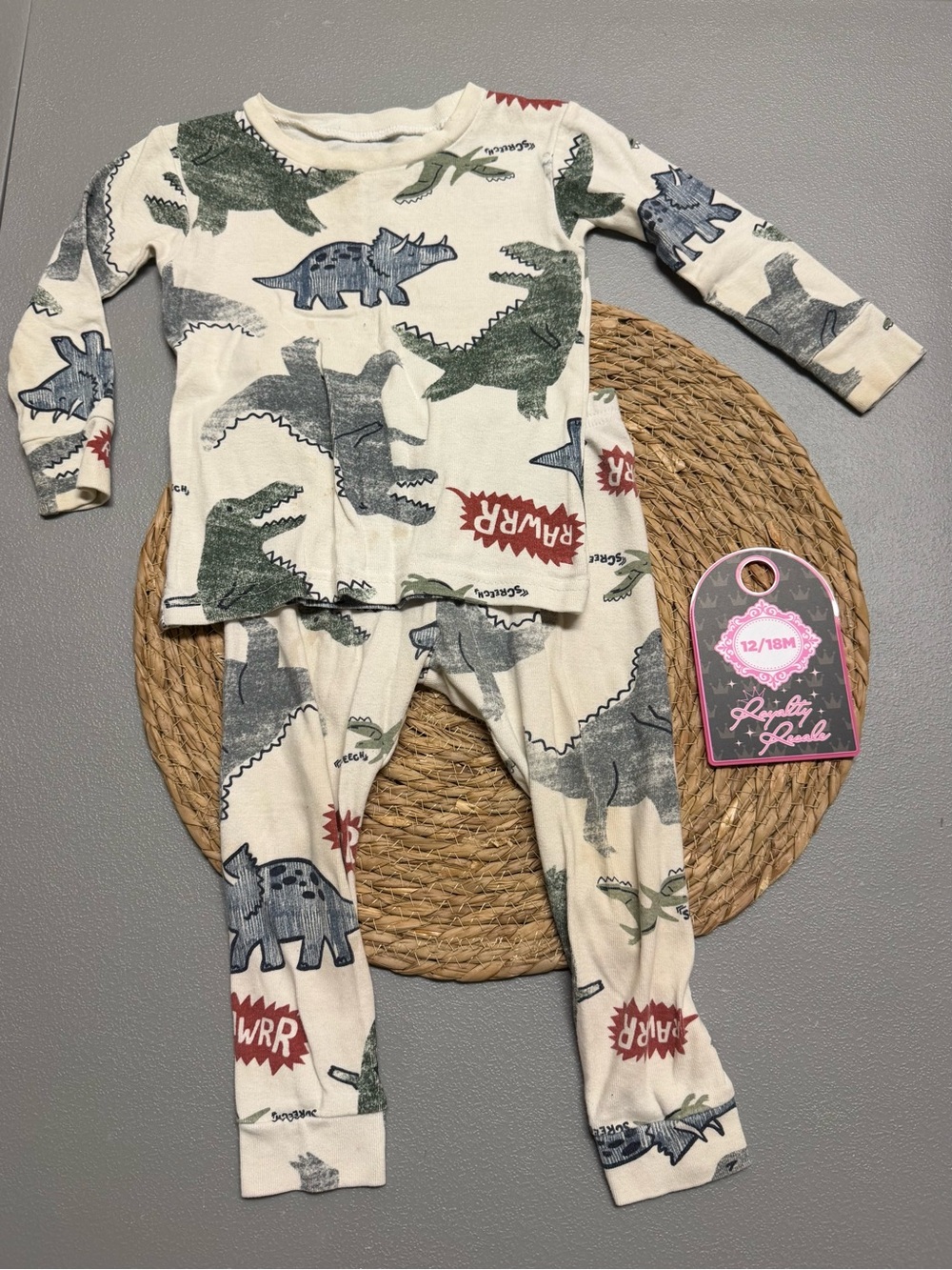 Carter's Cream Dinosaur Pajama Set with Green, Blue & Red Prints